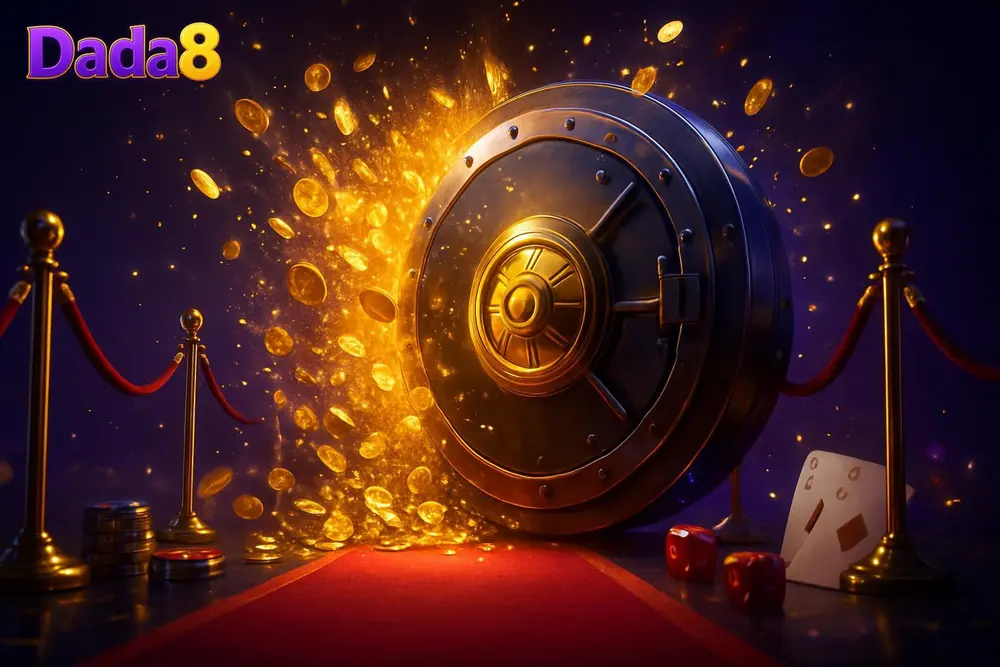 Dada8 casino — glowing vault door on red carpet